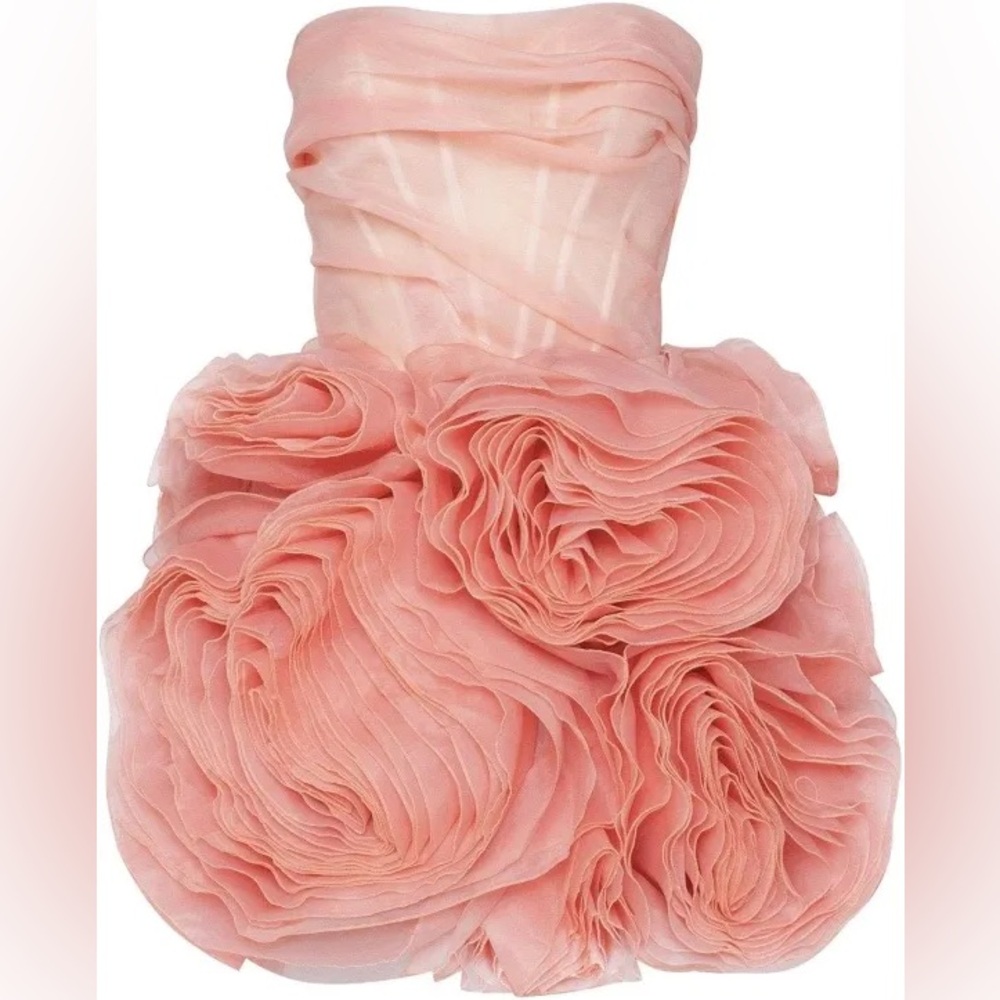 Milla Orange Organza Flower Applique Strapless Corset Back Mini Dress XS NWT
